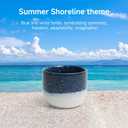 Set of 4 Ceramic Espresso Cups-4 oz, Blue & White Summer Coastline Design, Ideal for Espresso, Coffee, Tea, & More,Small Ceramic Coffee Mugs, Dishwasher & Microwave Safe