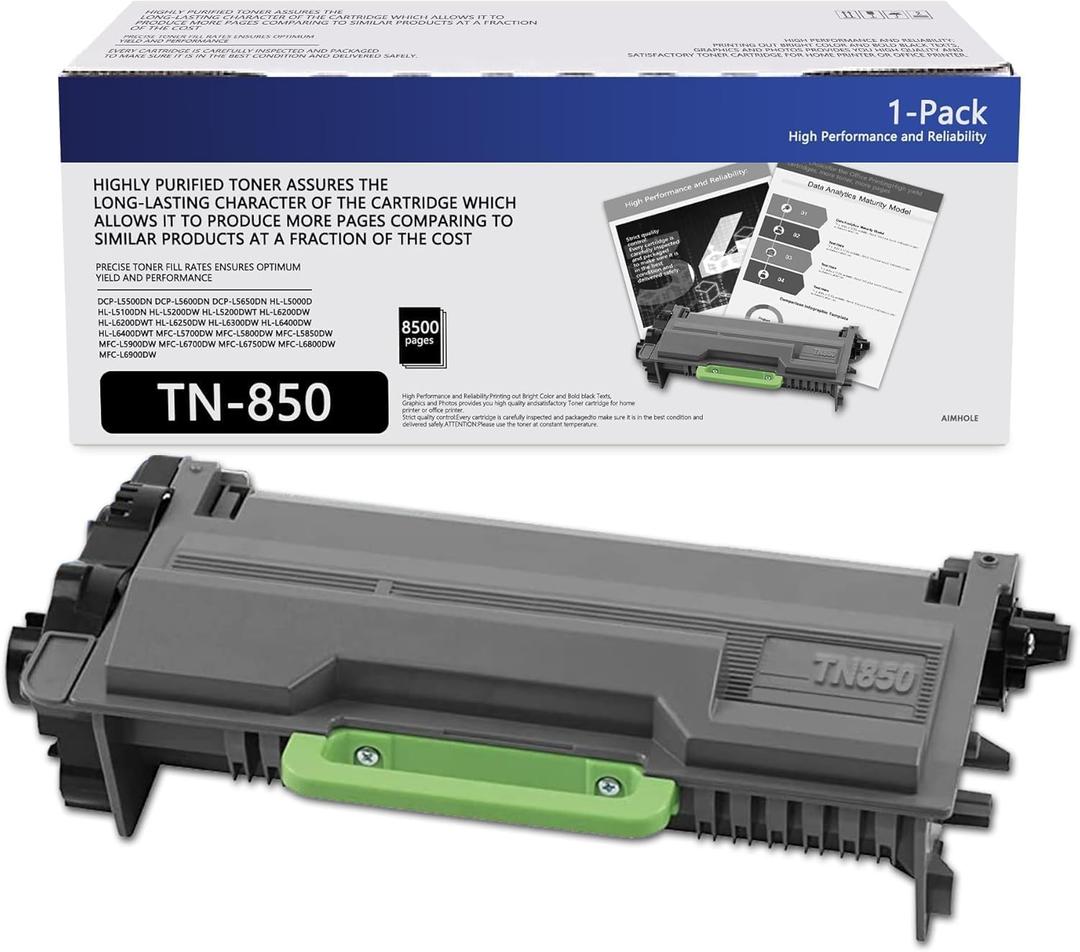 TN850 TN-850 High Yield Toner Cartridge Replacement for Brother TN850 Toner Work with HL-L6200DW MFC-L5850DW MFC-L5700DW HL-L5200DW MFC-L5900DW MFC-L6800DW MFC-l5800dw Printer 1 Black