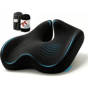 Pressure Relief Seat Cushion for Tailbone Pain, Sciatica & Coccyx Pillow | Extra Large Office Chair Cushion for Healthy Sitting Posture, Sciatica Pain Relief Pillow With Extra Cover (Black)
