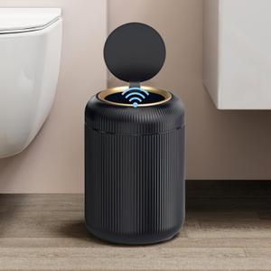 URALFA Motion Sensor Trash Can with Lid, 3 Gallon / 11 L Automatic Bathroom Trash Can, Touchless Trash Bin, Smart Plastic Garbage Can for Bedroom, Kitchen, Living Room, Office, Black