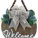 3D Welcome Sign for Front Door |Home/Farmhouse Porch Dcor Wooden Hanging Sign with Artificial Leaves and Rustic Beads | Christmas Classroom |12" Round (Oak_Brown)