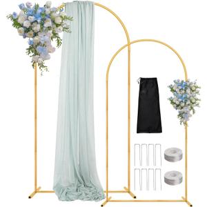 Arch Backdrop Stand, 7.2FT 6FT Wedding Arch Gold Set of 2, Metal Balloon Arch Kit Stand with Base for Gender Reveal Ceremony Birthday Anniversary Bridal Graduation Party Event Background Decoration