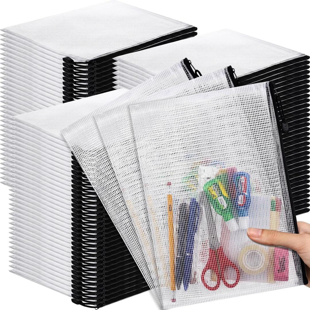 Zhehao 500 Pack A4 Mesh Zipper Pouches, 13.2 x 9.5 in, Black Zippers, 13.19 x 9.45 inches