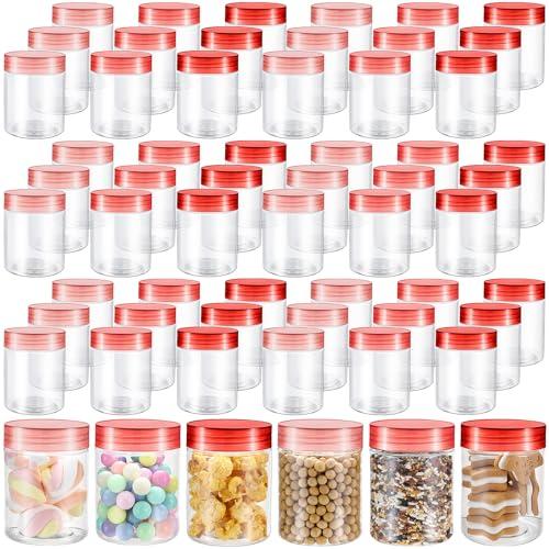 Sliner 60 Pcs 8 oz Plastic Jars with Lids Clear Round Leakproof Storage Containers Empty Refillable Plastic Mason Jars for Travel Storage Face Creams Kitchen Household Food Spice (Cute Color)