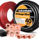 1/0 AWG Battery Cable 0 Gauge Wire Copper Clad Aluminum CCA Amp Wiring Kit 40FT Black/Red for Automotive Power Ground,Car Audio Speaker,Inverter RV Truck with Lug Terminals and 3:1 Heat Shrink Tube