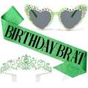 2 x Vovii Brat Party Decorations for Women, Birthday Brat Sash, Heart-shaped Sunglasses and Rhinestone Crown for Birthday Accessories Party Favors Supplies