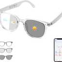 Bluetooth Smart Glasses for Women, AI Translation Glasses Supports 165+ Languages, Build in Mic Speakers, Color Change Lenses Transparent Frame with Polarized UV Protection for Travel & Business
