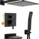 Shower System with Tub Spout, All Metal Black Bathtub Shower Faucet Set with High Pressure 10 Inch Rain Shower Head and Handheld Shower Head Set, Matte Black (Valve Include