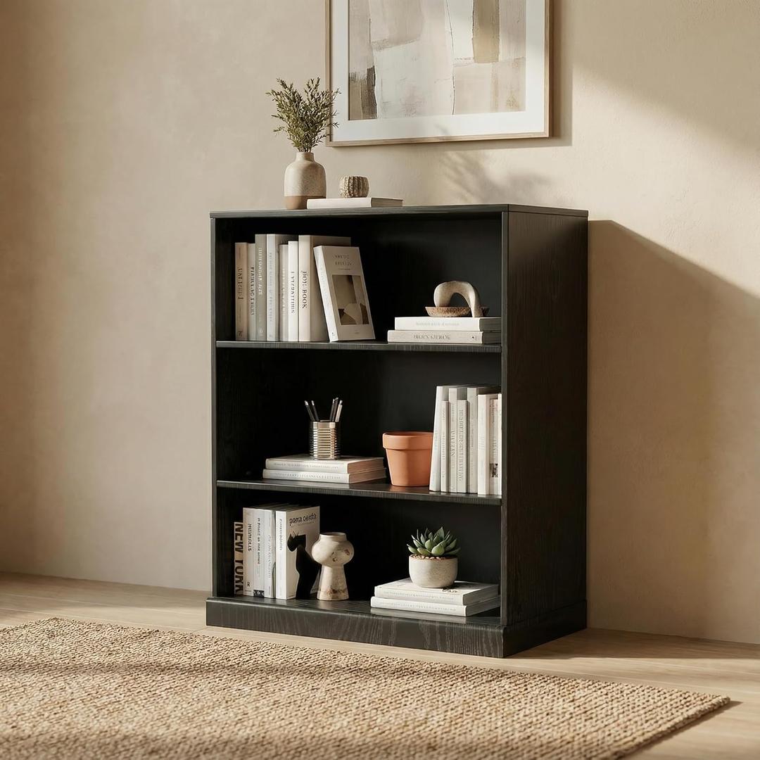 Casaphoria 36" H Wooden Bookcase, Heavy Duty Bookshelves, 3-Tier Wide Bookshelf with Large Storage Space for Home Office, 36" H x 31" W x 16" D, 63Lb, Oak (Black)