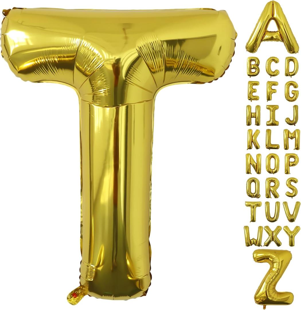 40 Inch Large Gold Letter Balloons, Big Size Jumbo Helium Mylar Foil Party Balloons "T" for Birthday Party Decorations, Party Wedding Bachelorette Bridal Shower Decoration Holiday Balloon Decoration