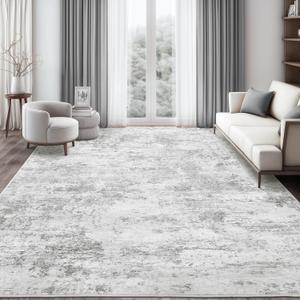 8x10 Area Rugs - Washable Rug for Living Room, Ultra-Thin Abstract Rug, Indoor Non-Slip Rug for Bedroom, Stain Resistant Large Area Rug, Super Soft Low Pile Rugs (Light Gray)