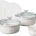 CorningWare French White 7-Pc Ceramic Bakeware Set with Lids Chip and Crack Resistant Stoneware Baking Dish, Microwave, Dishwasher, Oven, Freezer and Fridge Safe