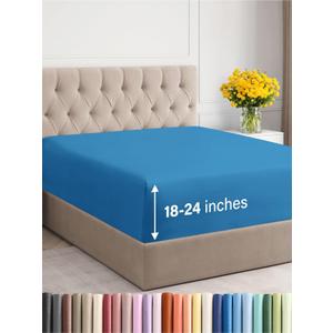 Extra Deep King Fitted Sheet - Hotel Luxury Single Fitted Sheet Only - Easily Fits 18 inch to 24 inch Mattress - Ultra Soft, Wrinkle & Fade Free w/Extra Deep Pockets - Breathable & Comfy - Denim Blue (20 - Denim Blue)