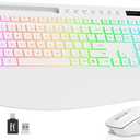 Trueque Wireless Keyboard and Mouse Combo, 4000mAh Rechargeable Backlit Keyboard with Wrist Rest & Phone Holder, Full Size Quiet Typing 2.4G USB-A/Type-C for PC Laptop Windows Mac (White)