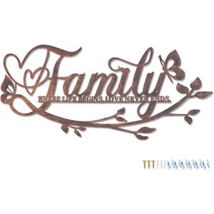 AUHOKY Family Where Life Begins Love Never Ends Word Sign Metal Wall Decor, Black Home Decor Wall Art Decorations, Letters Quotes Sign for Living Room Bedroom Kitchen Indoor Outdoor Decor(17.5 x 9in) (Retro Brown)