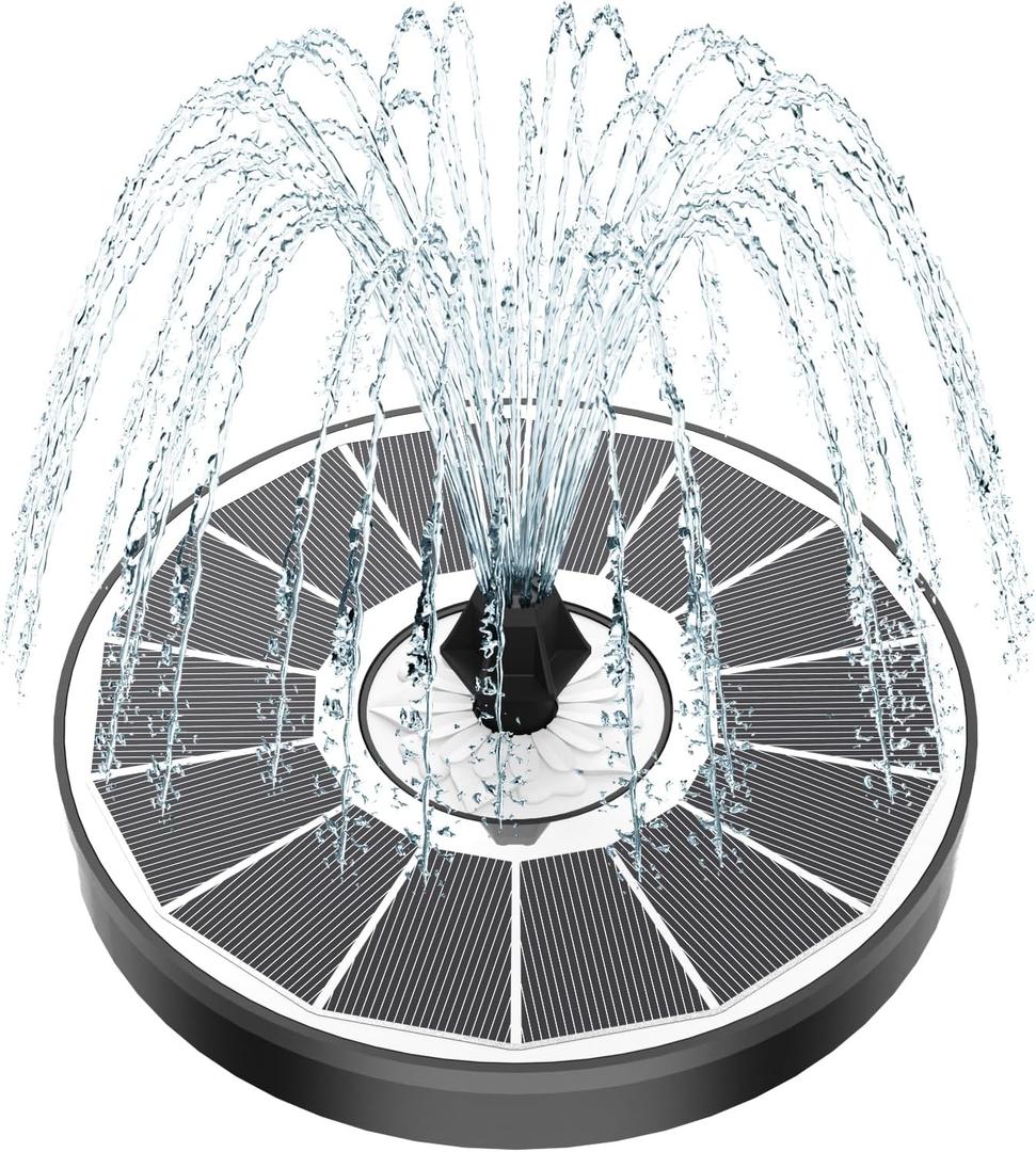 Yzert Solar Fountain White Flower, 3.5W Glass Bird Bath Fountains Solar Power No Battery with 4 Fixed Rods & 7 Nozzles, Solar Fountain Pump for Bird Bath, Pool, Garden, Outdoor, Pond
