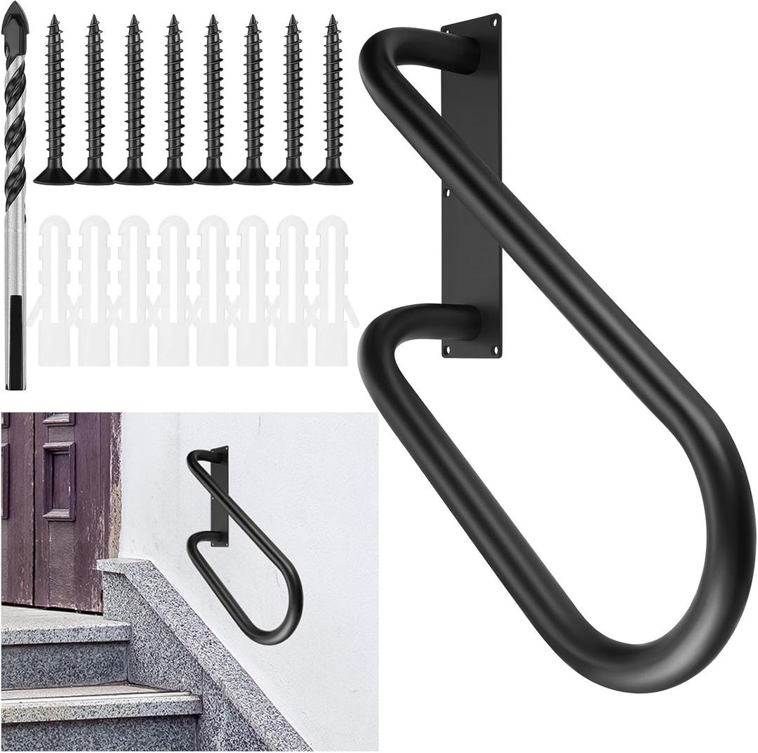 Pasimy Hand Rails for Outdoor Steps, Right Side Wall Mount Stairs Railing for 1-3 Stairs, Indoor Porch Garage Garden Handle (220LBs Loading)