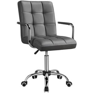 Yaheetech Mid Back Desk Chair, PU Leather Office Task Chair with Armrests/Large Seat, Adjustable Chair with Wheels, Grey