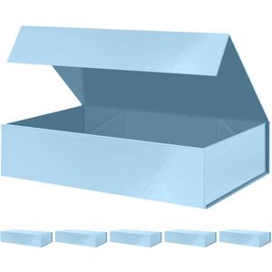 PACKHOME 6 Extra Large Gift Boxes 17.5x11.3x4.3 Inches, Baby Shower Boxes with Magnetic Lids for Clothes and Large Gifts (Glossy Light Blue)