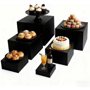 6PCS Buffet Risers,acrylic display risers,Dessert table display set Display Racks for Gatherings,Catering,Jewelry,and Collectibles (3in to 8in black)