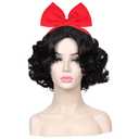 ColorGround Womens Short Black Prestyled Curly Cosplay Costume Wig (Black(with bowknot))