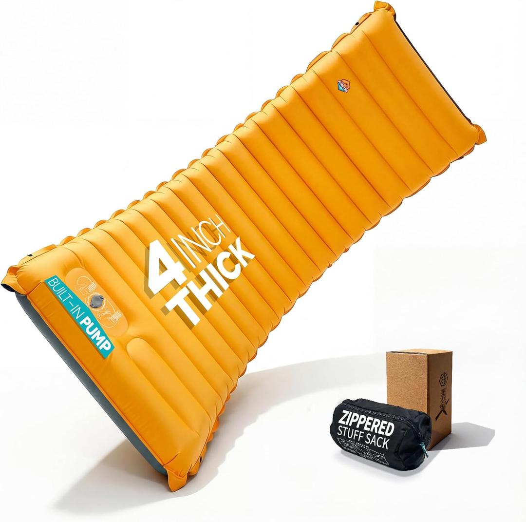ZOOOBELIVES Inflatable Camping Sleeping Pad, 4-Inch Thick Full Air Support, No Bottoming Out for Side Sleepers, Camping & Backpacking Mattress with Built-in Foot Pump, Durable & Compact Airlive2000