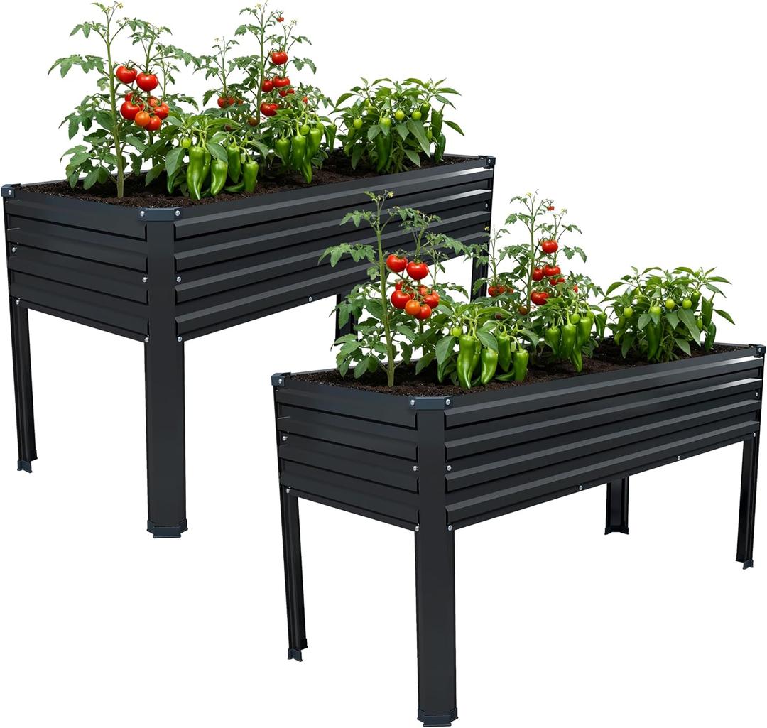 Vengarus Galvanized Raised Garden Bed Outdoor with Legs,481830in Metal Elevated Raised Planter Box for Backyard, Patio, Balcony, 300lb Capacity, Black(2PCS)