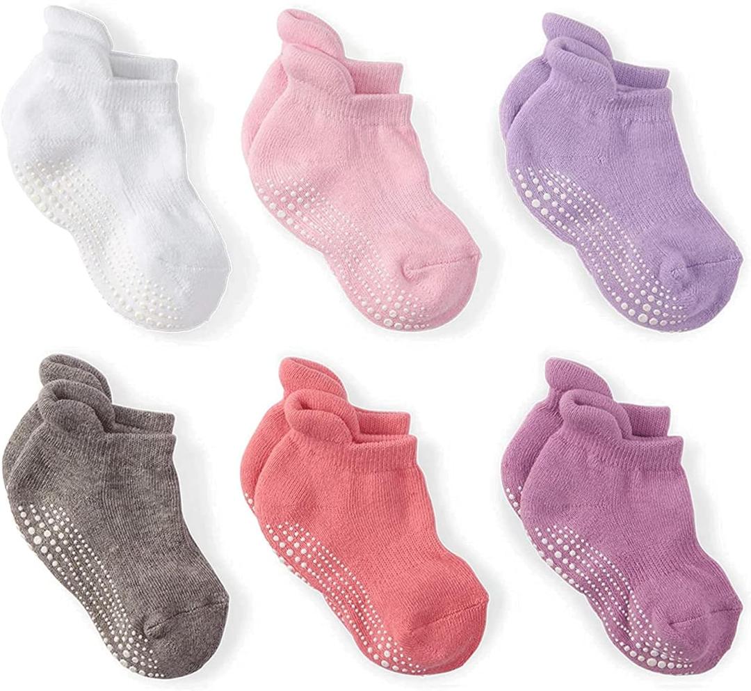 LA ACTIVE Non Slip Grip Ankle Boys and Girls Socks with Non Skid for Babies Toddlers and Kids Back to School (1-3T, Pinks - 6 Pairs)