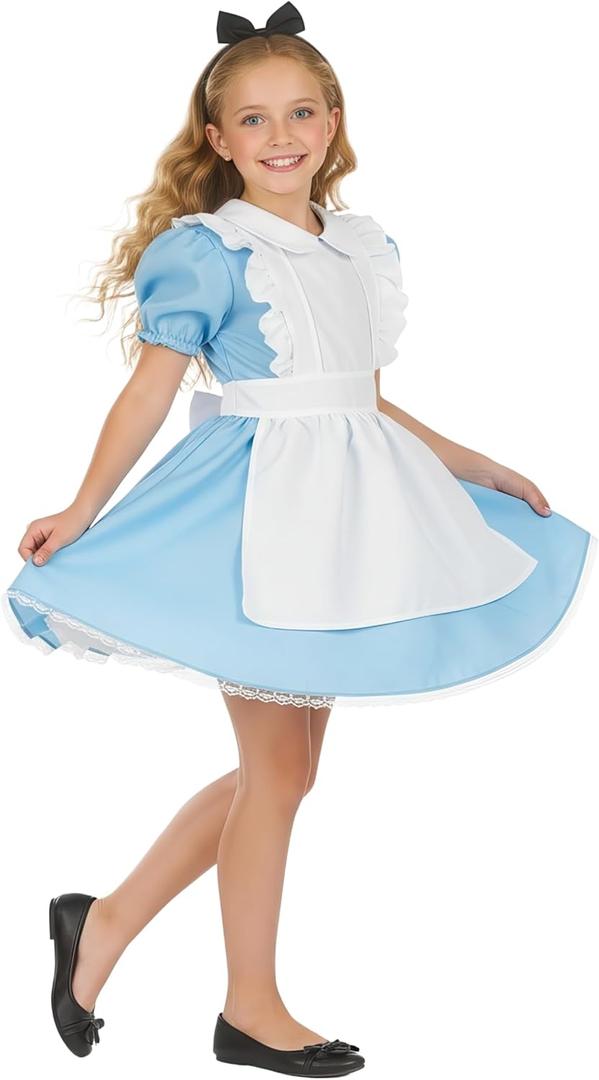 fun shack Alice in Wonderland Costume Kids, Alice Costume Girls, Book Characters Costumes for Kids (Medium)