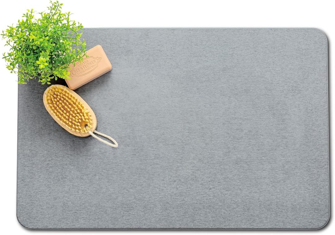 Premium Comfort Stone Bath Mat - Ultra Non-Slip Natural Diatomaceous Earth Mat, Replaces Traditional mats, 23.5"x15.5" Luxurious Soft Touch Mat for Bathroom, Mist Gray