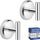 HOME SO Suction Cup Hooks for Shower & Bathroom Towel Holder 2-Pack Suction Cups Hooks for Hanging Towels, Robes, & Coats - Tiles, Glass Door or Mirror Shower Hooks & Towel Hooks - Chrome T-Shape