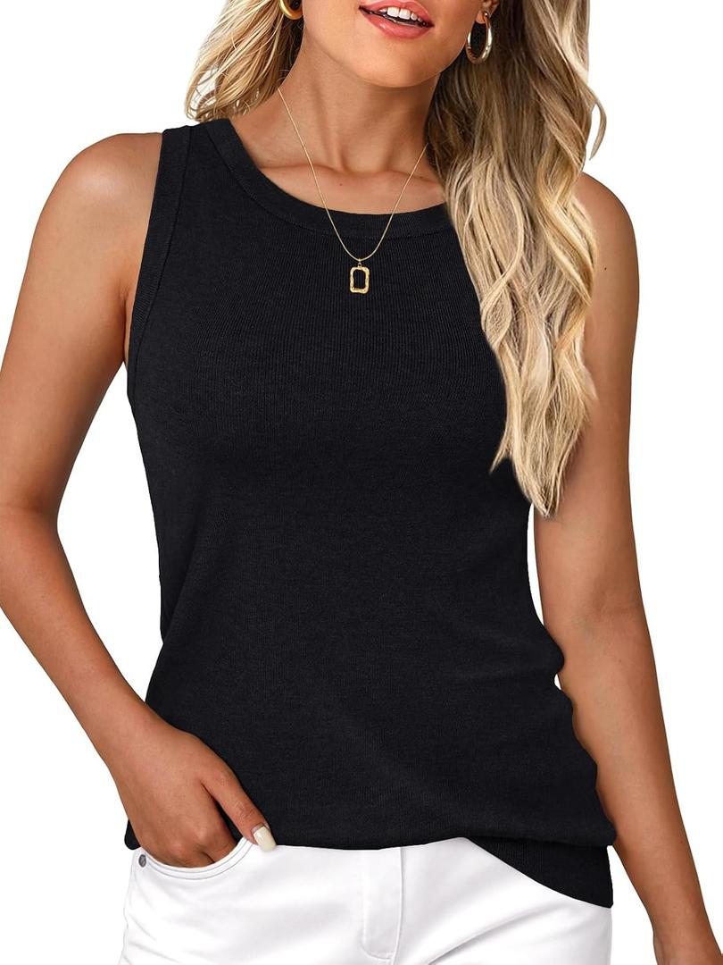 GKBK Women's Wool Blend Knit Tank Tops Sleeveless Vest Crew Neck Soft Sweater 2026 (Black)