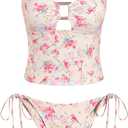 ZAFUL Womens Tankini Swimsuits Two Piece V Neck Tummy Control Bathing Suit (Beige)