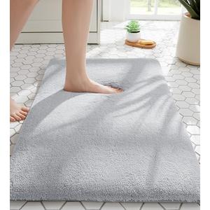 MINIDEAR Bathroom Rugs 24x17 Light Grey - Thick Elastic Foam Bath Mat, Ultra Soft & Plush Fluffy, Non-Slip, Quick Dry, Absorbent Washable Floor Microfiber Mat for Tub, Home Decor Accessories