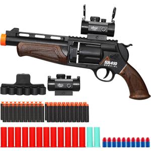 Large Revolver Toy Gun with Scope, Bullet Holder, 50 Soft Bullets & 14 Shells, Soft Bullet Toy Shotgun for Educational Shooting Game Toys, Gifts for Birthday Halloween Christmas