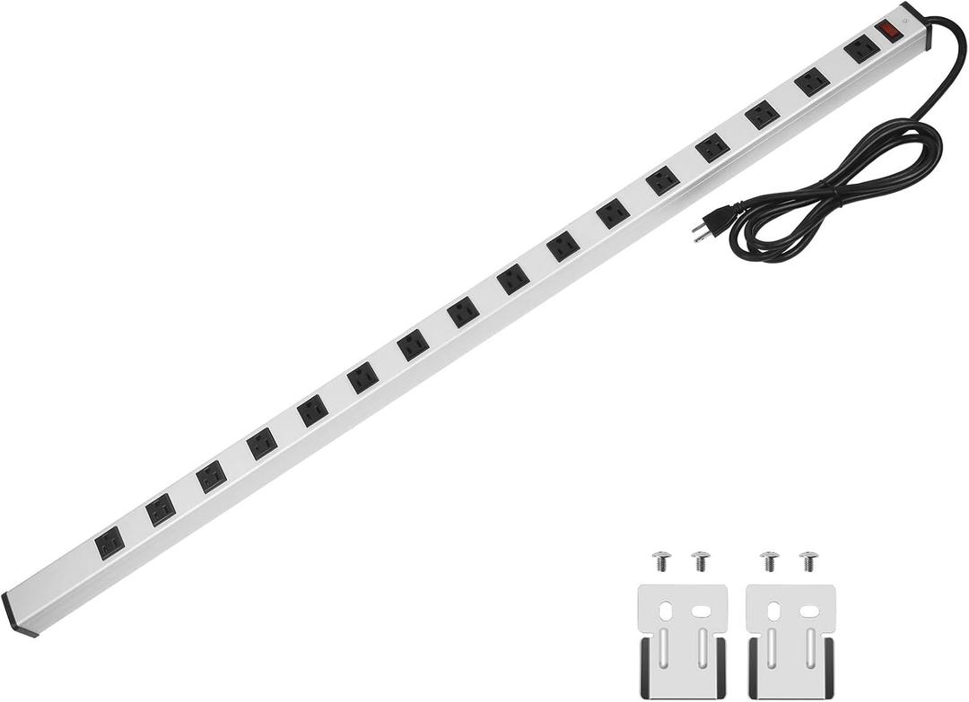 CCCEI Long Heavy Duty Metal Power Strip, 16 Outlet Large Industrial Multi Wide Strip for Garage Workshop, Extension Cord with Multiple Outlets, 15A, 125V, 1875W. 4 FT, Sliver.