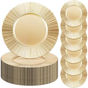 Yaomiao 50 Pcs 13 Inch Gold Charger Plates Bulk Plastic Plates Chargers Round Dinner Chargers for Wedding Party Table Setting Bridal Shower Event Decor (Light Gold)