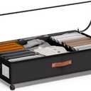 Under Bed Storage with Wheels - Rolling Underbed Containers with PVC Clear Lid & Dividers, 600D Oxford Fabric, PU Leather Handles, Adjustable Magic Tape Partition, XXL 66L (1, Black)