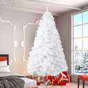 BDL 7FT White Christmas Tree Premium Hinged Artificial Pine Tree with Solid Metal Stand and Decorations,1100Tips