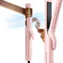 TYMO Airflow Curling Iron for Lasting Curls - Flat Iron Hair Straightener and Curler 2 in 1, Anti-Scald Ionic Curling Wand 1.25 Inch, 360 Cool Air, 5 Temps & Dual Voltage for Long Short Hair, Pink