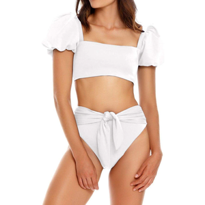 Fisoew Women's High Waist Bikini Sets Tie Knot Tummy Control Swimwear 2 Piece Swimsuits M