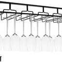 6-Row Wine Glass Holder Under Cabinet, Heavy Duty Metal Hanger | 23.6" Matte Black Stemware Rack for 1218 Glasses, Space Saving Fits Most Wine Glass Styles for Kitchens, Bars and Counters