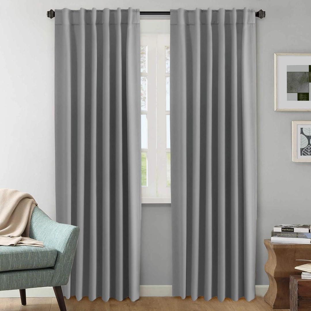 H.VERSAILTEX Blackout Curtains Thermal Insulated Window Treatment Panels Room Darkening Blackout Drapes for Living Room Back Tab/Rod Pocket Bedroom Draperies, 52 x 84 Inch, Grey, 2 Panels
