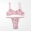 Sexy Lingerie Set for Women 2 Piece Underwired Push Up Bra+G-String Nightwear Lace See-Through Babydoll Underwear (XS)