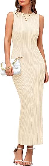PRETTYGARDEN Women's 2025 Summer Casual Maxi Dresses Ribbed Knit Sleeveless Bodycon Elegant Going Out Beach Vacation Clothes, Size M