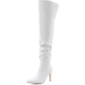 Shoe'N Tale Thigh High Boots for Women Over The Knee Stiletto Heel Pointed Toe Long Sexy Boots (7, White)