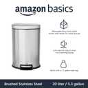 Amazon Basics Round Cylindrical Trash Can with Soft-Close Lid, Foot Pedal, Removable Inner Bucket, Smudge Resistant, 20 l/5.3 gallon, Brushed Stainless Steel