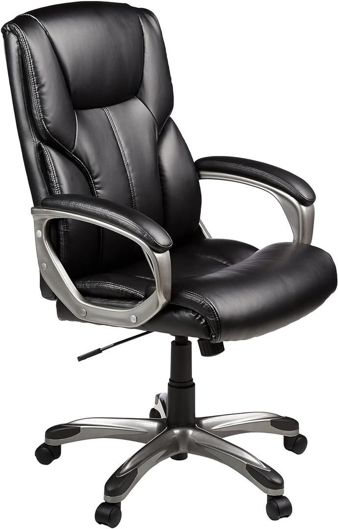 Amazon Basics Executive High Back Office Desk Chair, Adjustable Height, Tilt, Swivel, one Size, Black/Silver