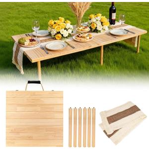 60"x30" Low Folding Picnic Table, Portable Boho Floor Table with Tablecloth, Ideal for Camping, Wedding, Beach, Garden, Party, 60" x 30" x 25"