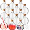 Jinei 15 Packs 8 oz Plastic Potion Bottles with Lid Spherical Cocktail Ornament Cups with Funnel Clear Ball Shape Sand Art Bottles DIY Candy Jar for Birthday Party(Wooden Cork,Wood Color)